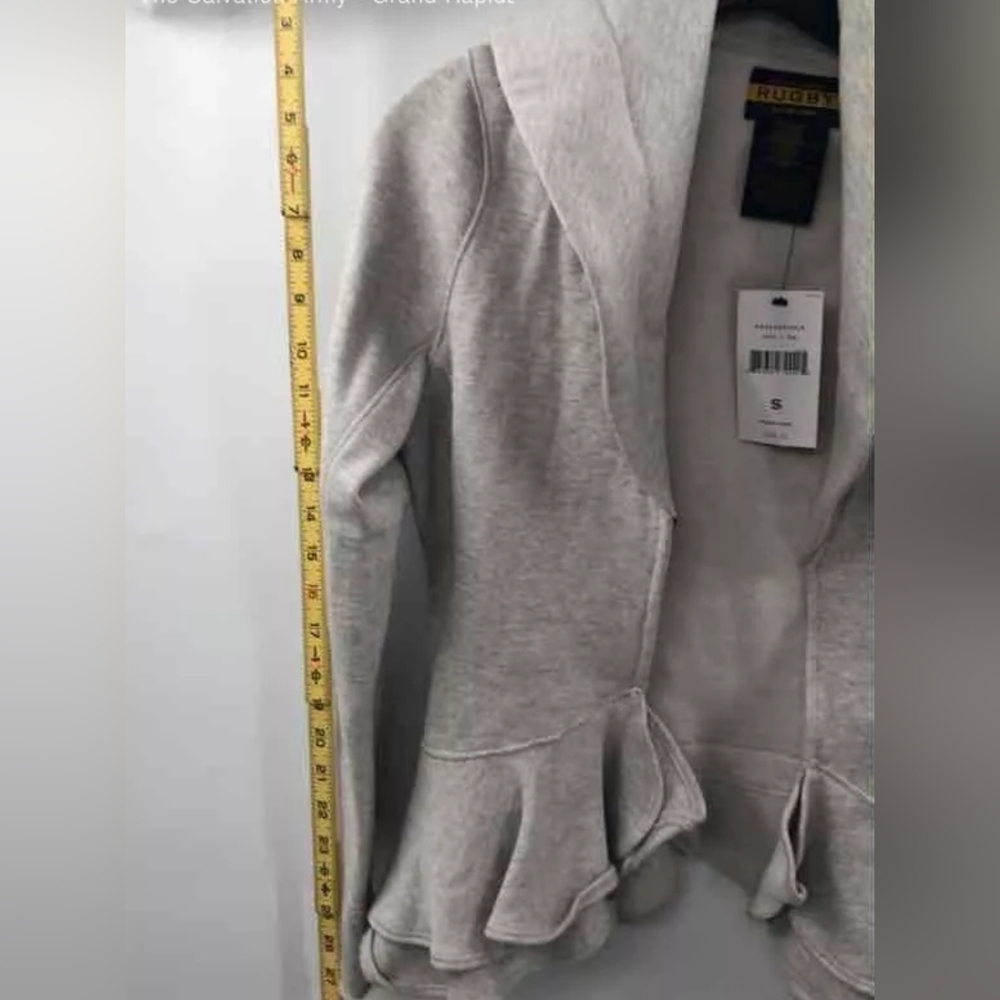 NEW Ralph Lauren Gray Heather Ruffle Rugby Open Front Winter Jacket Cardigan S - Picture 6 of 6